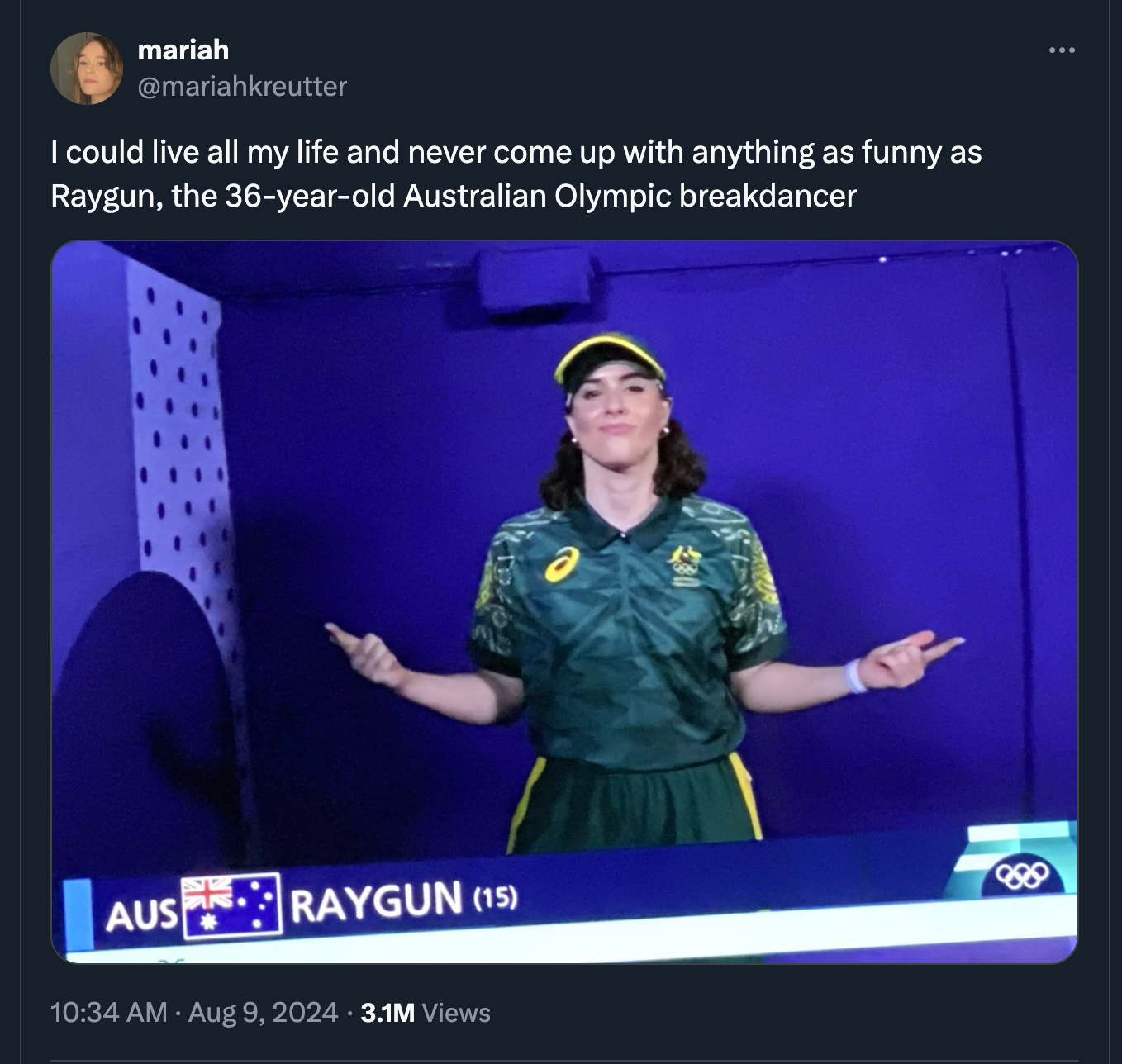 poster - mariah I could live all my life and never come up with anything as funny as Raygun, the 36yearold Australian Olympic breakdancer Aus Raygun 15 889 3.1M Views